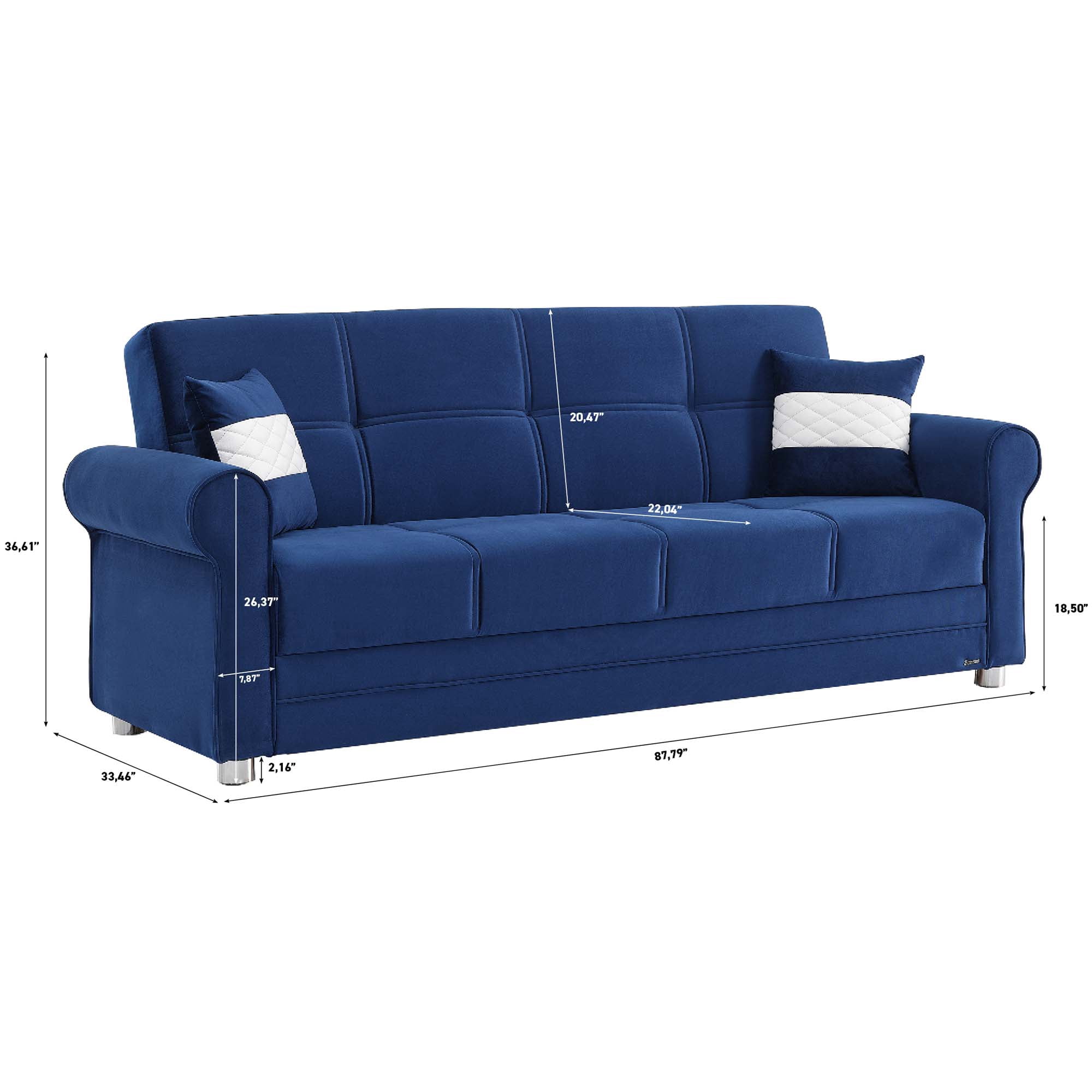 Ottomanson Convertible Sleeper Sofa Bed with Hidden Storage, Firm Comfort Couch, Blue