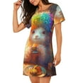 thumbnail image 2 of Kdxio Rainbow Lamb Breakfast Pattern Womens Short Sleeve Sleepshirt Scoopneck Cute Nightdress Ruffle Comfy Nightgown, 2 of 6
