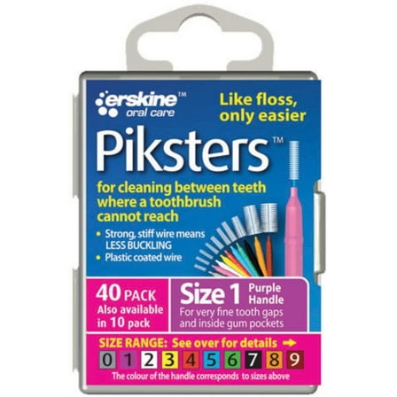 Pack of 40 Piksters Interdental Brushes Size 1 Purple Handle Reusable For Cleaning Between Teeth