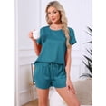 thumbnail image 2 of DARING DIVA Satin Pajama Short Sleeve Crew Neck Top Set XL Peacock Green, 2 of 6