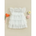 thumbnail image 4 of TSEXIEFOOFU Toddler Kids Girls Dress Stars Moon Sequins Fly Sleeve Princess Dress Summer Casual Ruffles Tulle Dress, 4 of 9