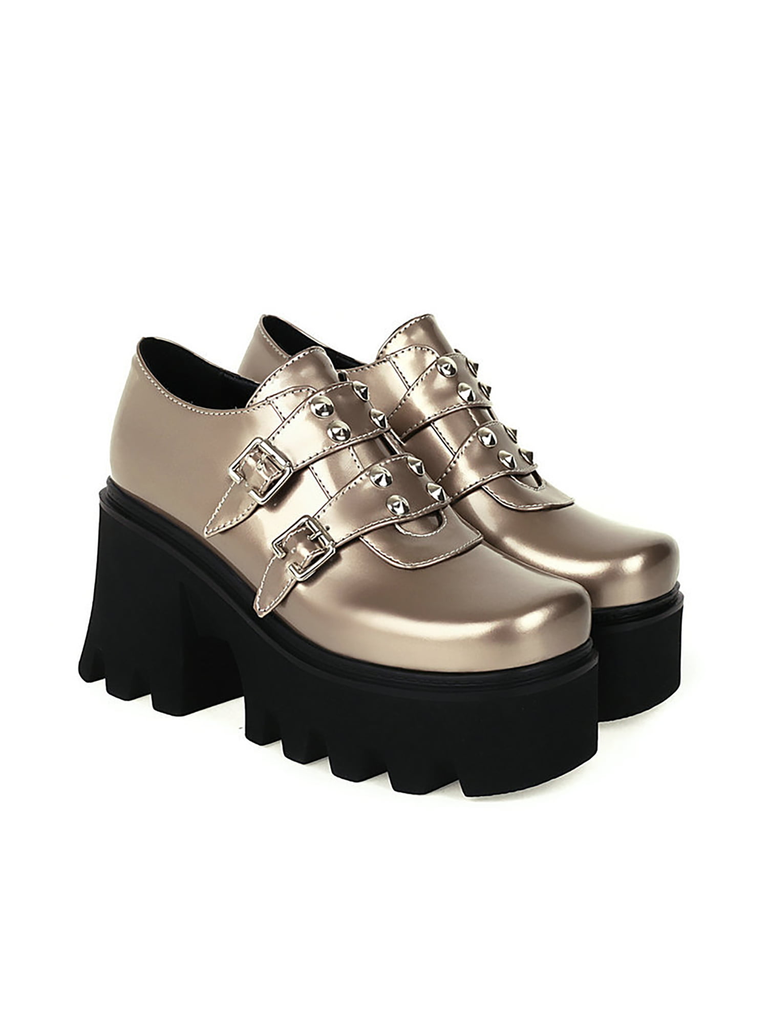 Chic Womens Buckle Gothic Punk Retro Creeper Platform Ankle Boots Round Toe Shoe 