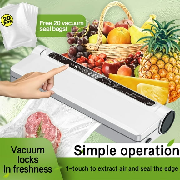 Portable Vacuum Sealer  for Food Storage, 75KPA Strong Suction, Dry/Wet Modes with One-Touch Seal, Includes 20 Bags & Digital Timer
