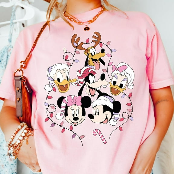 Comfort Color® Disney Mickey and Friends Pink Merry Christmas Shirt Disney Xmas Shirt Disney Matching Couple Disney Family Shirt