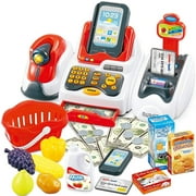 Toys for Kids Girls Toys Age 4-5 Cashier Toys for Kids, Toy Grocery Store with Checkout Scanner,Fruit Card Reader