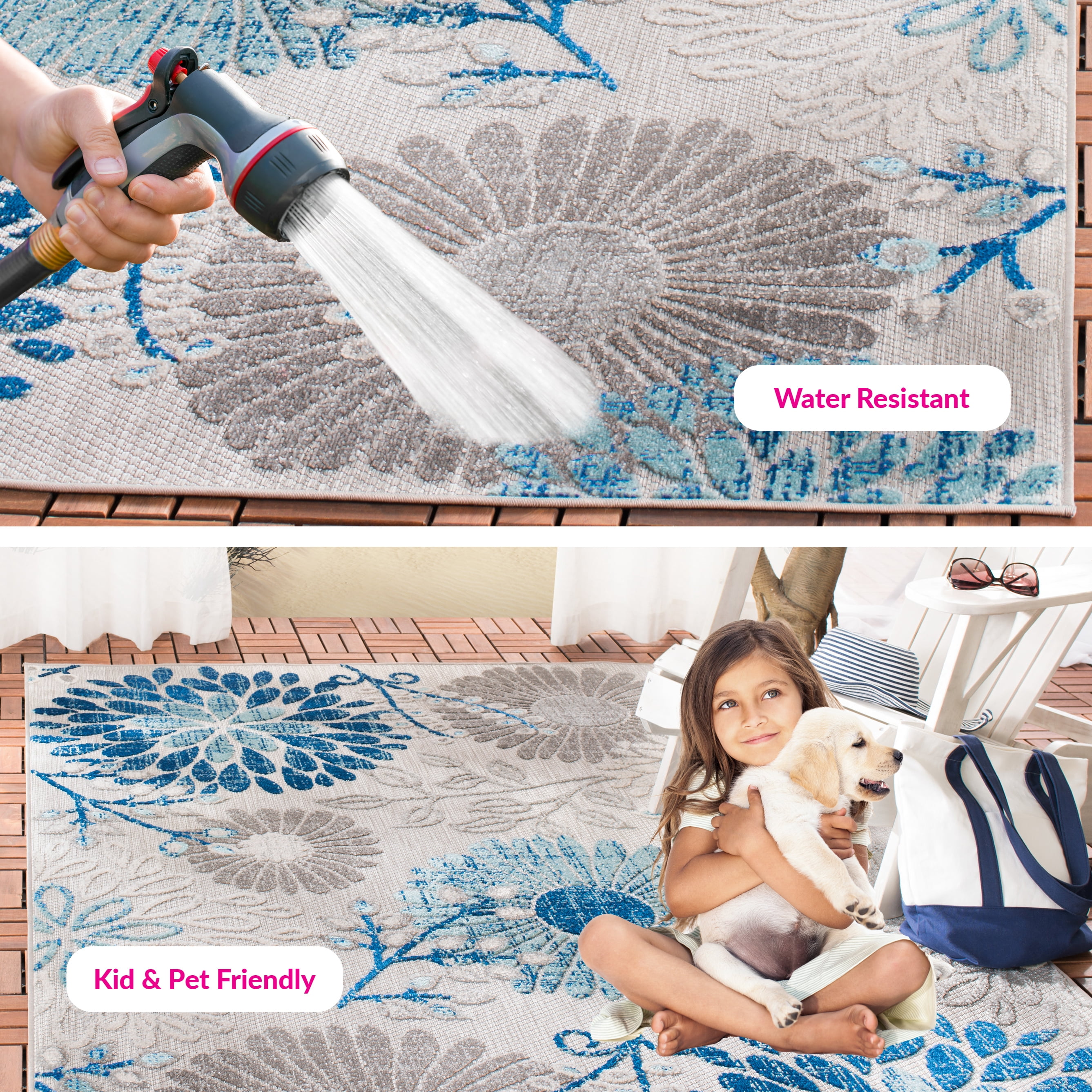 SAFAVIEH Cabana Garnet Floral Indoor/Outdoor Area Rug, Grey/Blue, 6' x 9'