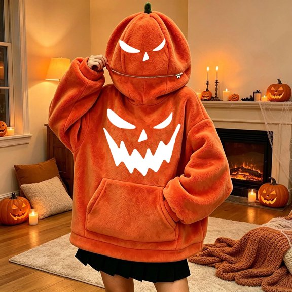 Kids Halloween Pumpkin Hoodie Long Sleeve Pullover Sweatshirt For Boys Girls