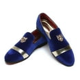 thumbnail image 6 of Santimon Men Velvet Loafers Golden Animal Buckle Slip-On Formal Dress Shoes Blue 10.5 US, 6 of 8