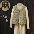 thumbnail image 4 of HAiming Womens Padded Vest Sleeveless Round Neck Snap Button Solid Color Quilted Coat Trendy Clothes, 4 of 6