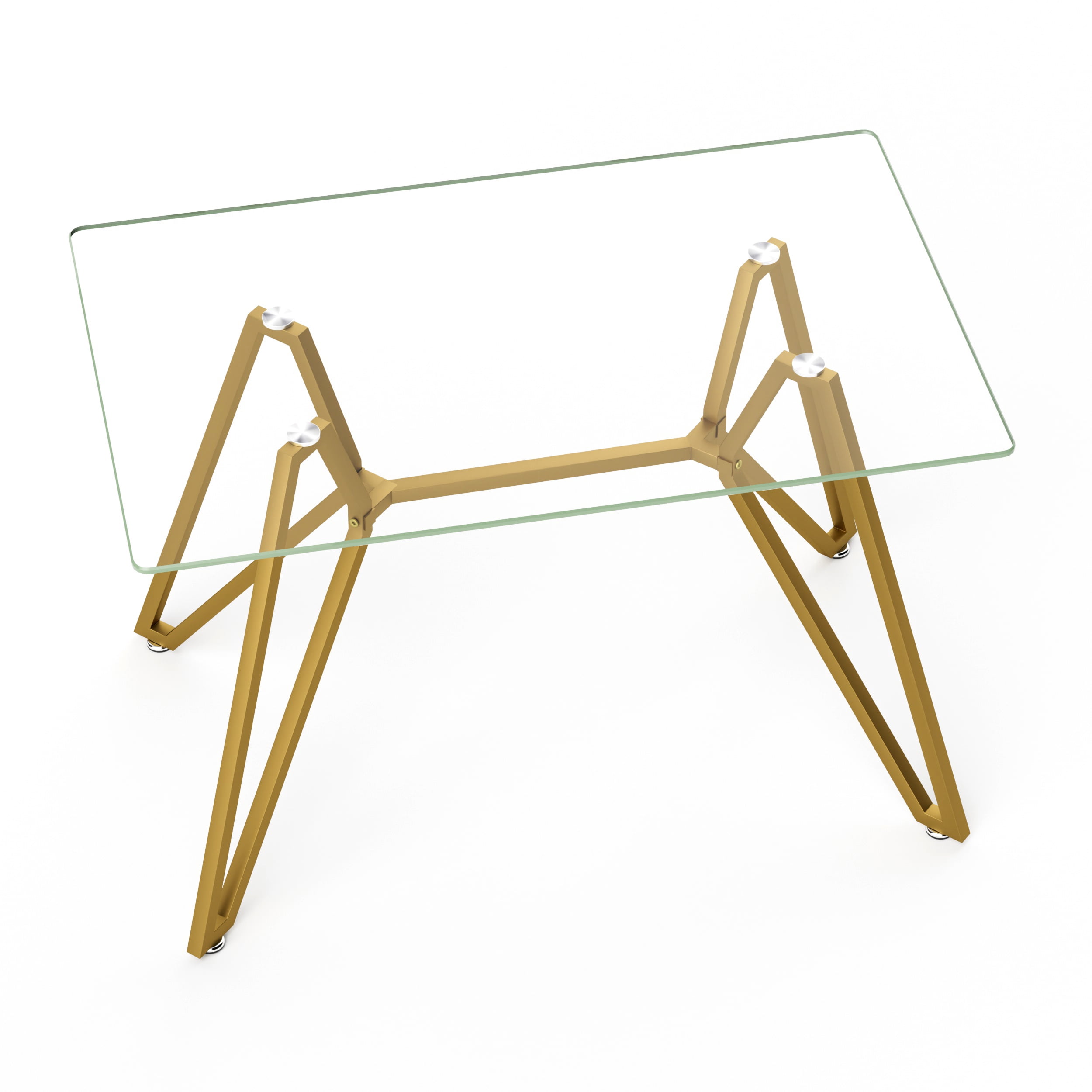 Miniyam 47.3" Rectangular Modern Glass Dining Table with Metal Legs for Dining Room and Office
