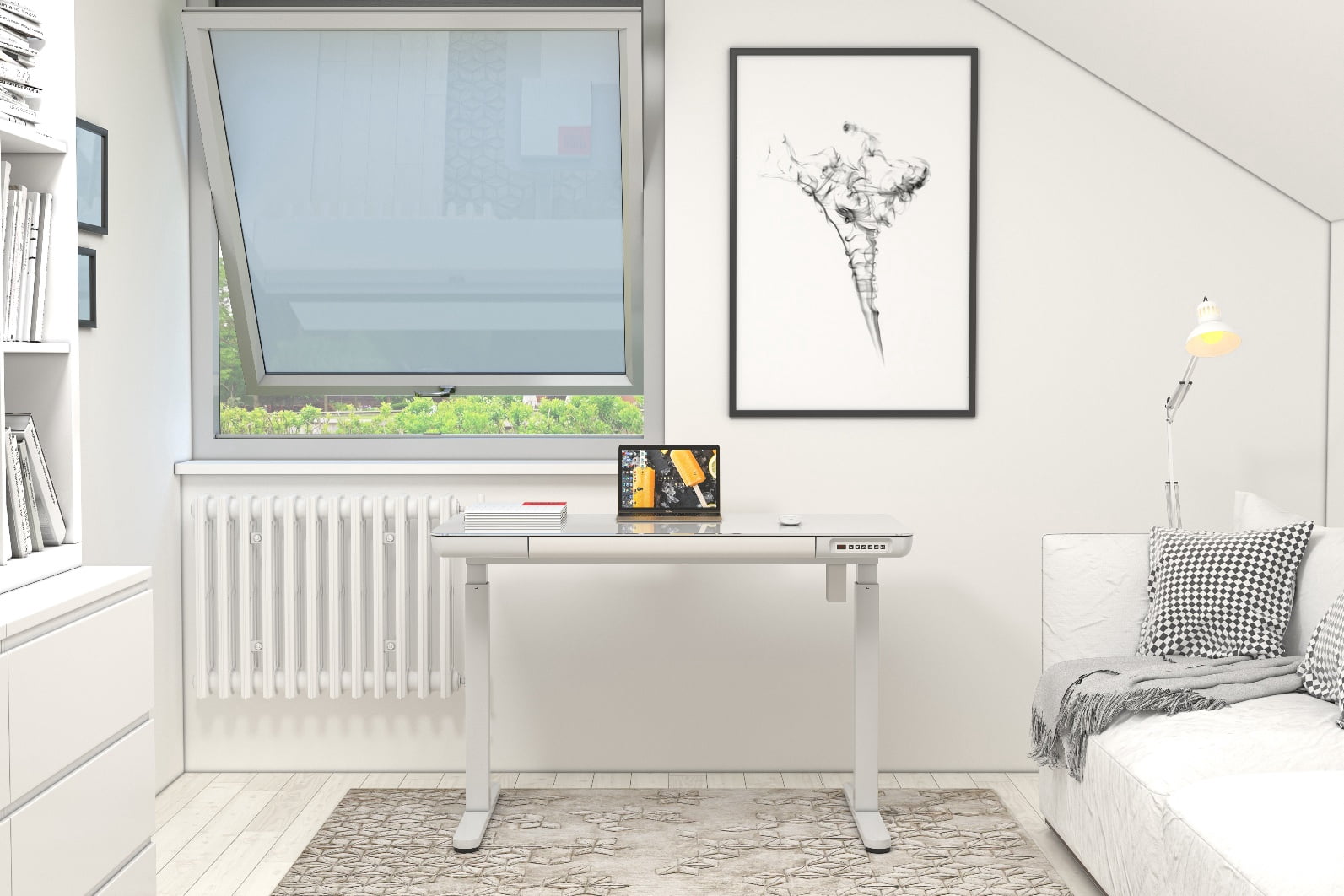 KOWO 48" K3024 Electric Height Adjustable Standing Desk with Tempered Glass Top，1 Pack with Tempered Glass Top, 47.2 in x 23.6 in, White, 2 Pack