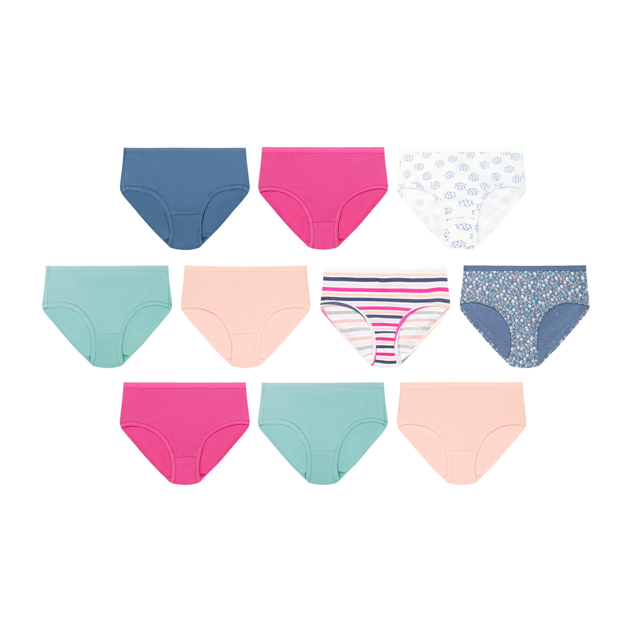 Hanes Girls Briefs Underwear Pack, 10-Pack, Cotton Stretch Brief Panties for Girls