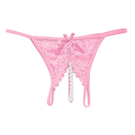 Women Pearl Lace Bowknot Beads Lace Panties Thong Lingerie Underwear XL