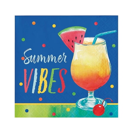 Fun Express Summer Vibes Cocktail Party Beverage Napkins 16 Pieces