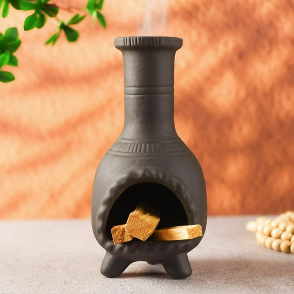 Handcrafted Palo Santo Burner–Mexican Style Clay Incense Dish for Aromatherapy and Stress Relief–Compatible with Wood Sticks, Sage,Cone Incense–Mini Home Altar with Unique Chimney Design
