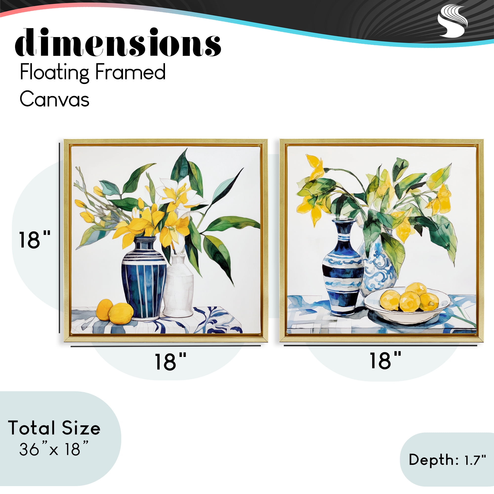 Stupell Industries Lemon Blooms Table Setting 2 Piece Gold Framed Floater Canvas Set, design by Ray Powers