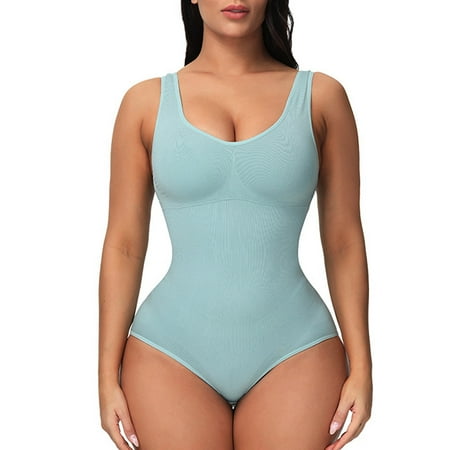 

DORKASM Womens Seamless Thong Body Shaper Square Neck Seamless Bodysuit Tummy Control Shapewear Green S