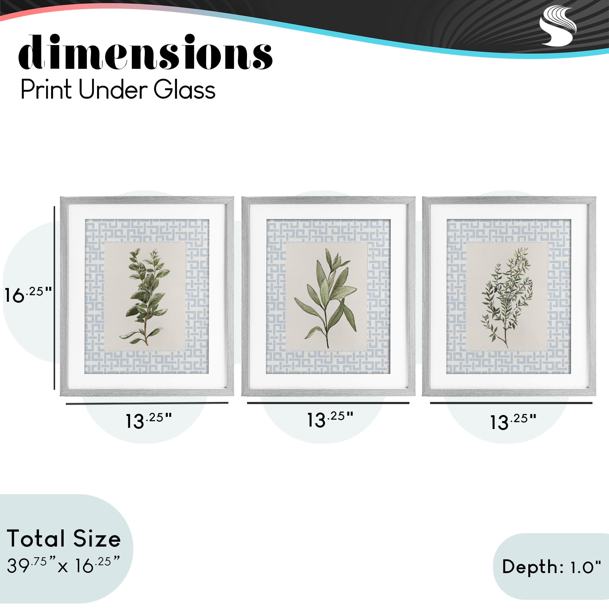 Stupell Industries Kitchen Herbs on Geometric 3 Piece Gray Framed Print Under Glass Set, design by Diannart