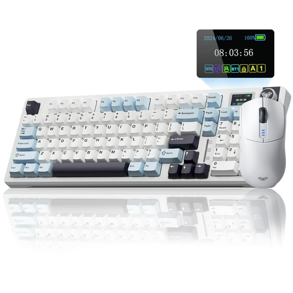 AULA Wireless Keyboard and Mouse Combo, S98 Pro Wireless Mechanical Keyboard with Screen & Knob,Tri-Mode Hot Swappable Creamy Keyboard+SC580 Wireless Gaming Mouse White