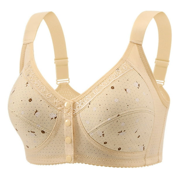 Karight Bras for Women No Underwire Full Coverage Senior Padded Bra Floral Front Closure Push Up Cotton Bralettes
