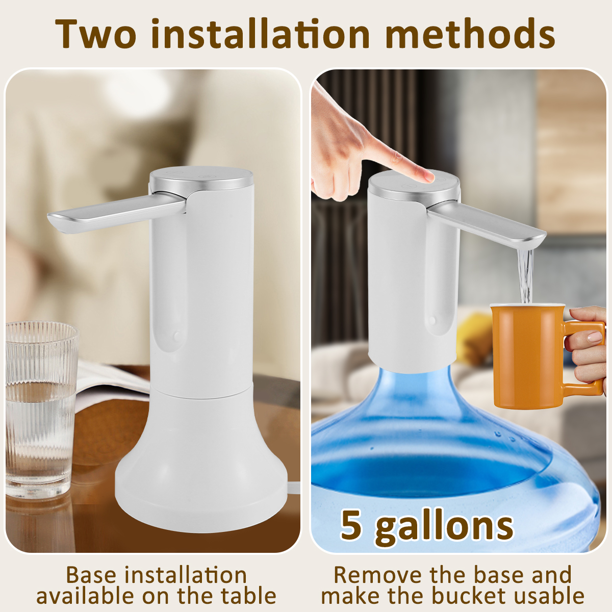 Retrok 5 Gallon Water Dispenser Foldable Desktop Water Dispenser Pump with Detachable Base Smart Automatic Water Bottle Pump Rechargeable Portable Drinking Water Pump for Home Office (White)