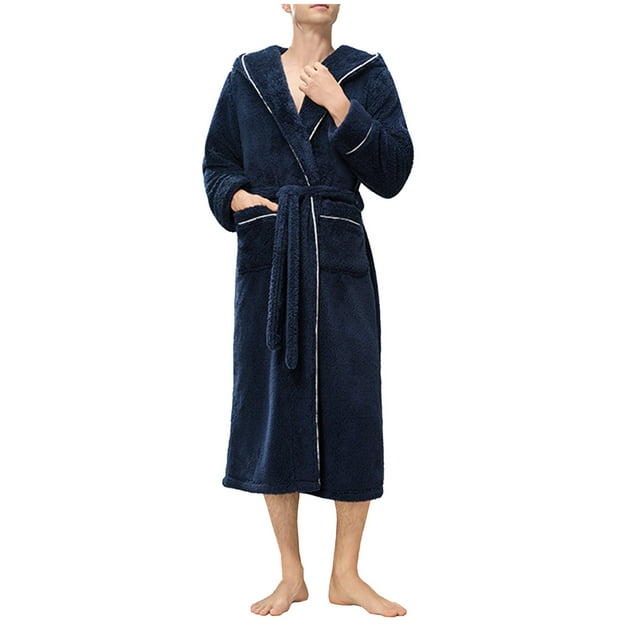 Men’s Hooded Cotton Robe – Lightweight Plush Bathrobe with Pockets & Belt (Breathable Full-Length Spa Loungewear)