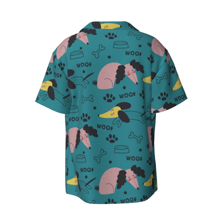 dachshund dress shirt Wukai Dachshund Dog Men's Casual Short-Sleeve Button Down Shirt -  Lightweight Summer Dress Shirt for Daily Wear-XX-Large