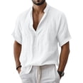 thumbnail image 2 of Men's Cotton Linen Henley Shirt 2026 Short Sleeve Button Down Shirts Solid Casual Summer Beach T-Shirts White 4XL, 2 of 7