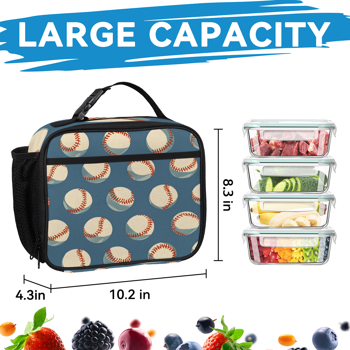 Herdesigns Baseball Large Backpack Set with Lunch Box Lightweight Water Resistant Travel Laptop Backpacks Casual Daypacks for Women Men