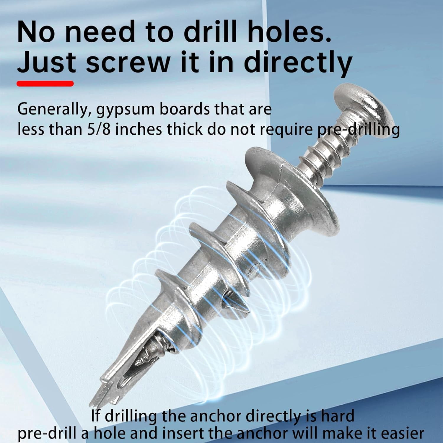 Metal Self Drilling Drywall Anchors, 101PCS Hollow Wall Anchors and Screws Kit, with Specialized Bit, Heavy Duty Sheetrock Anchors + #8×1-3/8 Screws, Easy for Wall, Shelve, Hanging and Mounting
