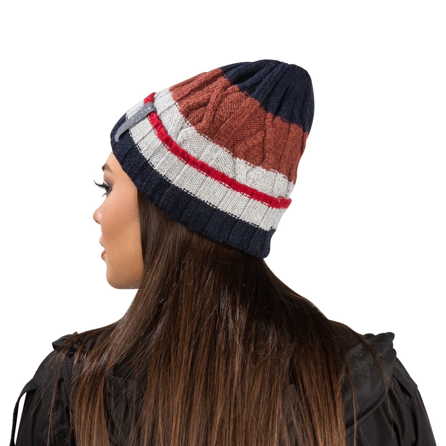 Women's Patriot Warm and Cozy Knitted Beanie and Soft Plush Chic Infinity Scarf Bundle