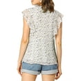 thumbnail image 4 of Allegra K Women's Ruffle Floral Casual V Neck Cap Sleeve Summer Tops, 4 of 7