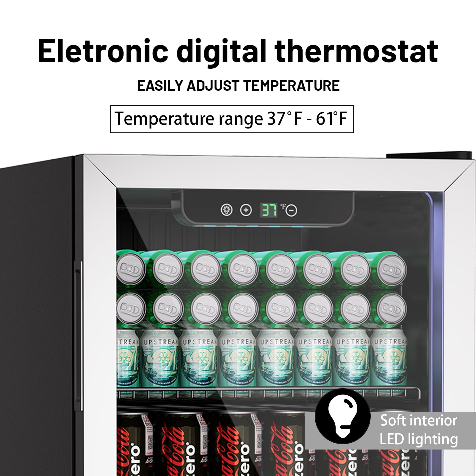 Compact Beverage Refrigerator, 108 Can/3.0 Cubic Feet Fridge with Glass Front Door for Soda, Beer or Wine, Under Counter Drink Dispenser