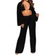 thumbnail image 3 of VISgogo Conjunto de Ropa de 3 Piezas para Mujer, Blusa de Color Sólido de Manga Larga con Cuello de Solapa + Sujetador + Pantalones de Pierna Ancha VISgogo moda, 3 of 9