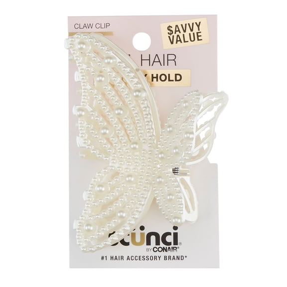 Scunci Faux Pearl Butterfly Claw Clip, Pearl, 1 Count