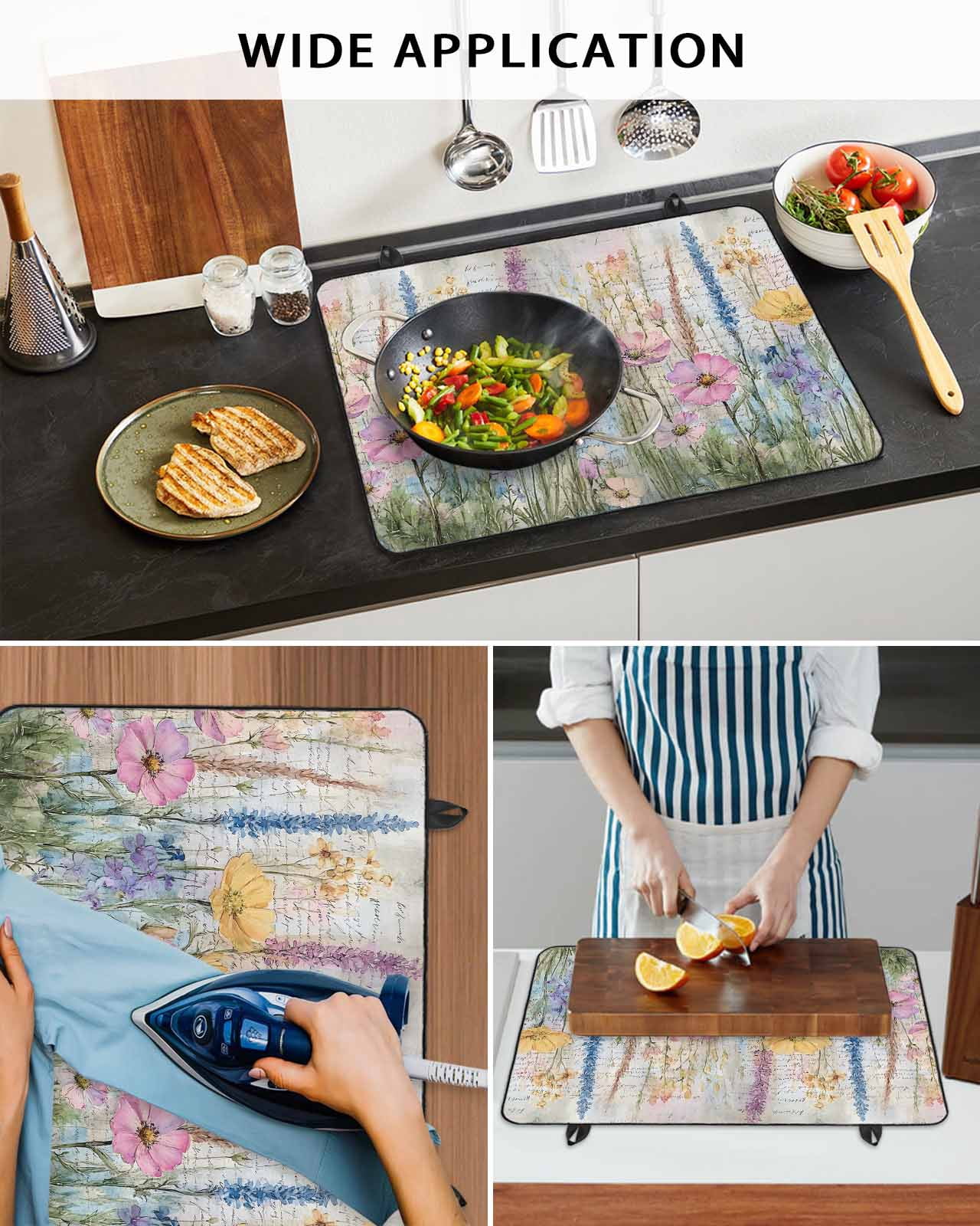 nqOlkjepod Large Induction Cooktop Protector Mat 36"x21", Spring Floral Stove Top Covers for Electric Stove, Watercolor Summer Botanical Farmhouse Flowers Stove Burner Cover Mats Stove Cover