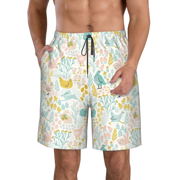 Balery Funny Chicken Traje de Baño Estilo Hawaiano para Hombre, Shorts de Secado Rápido con Bolsillos-Medium