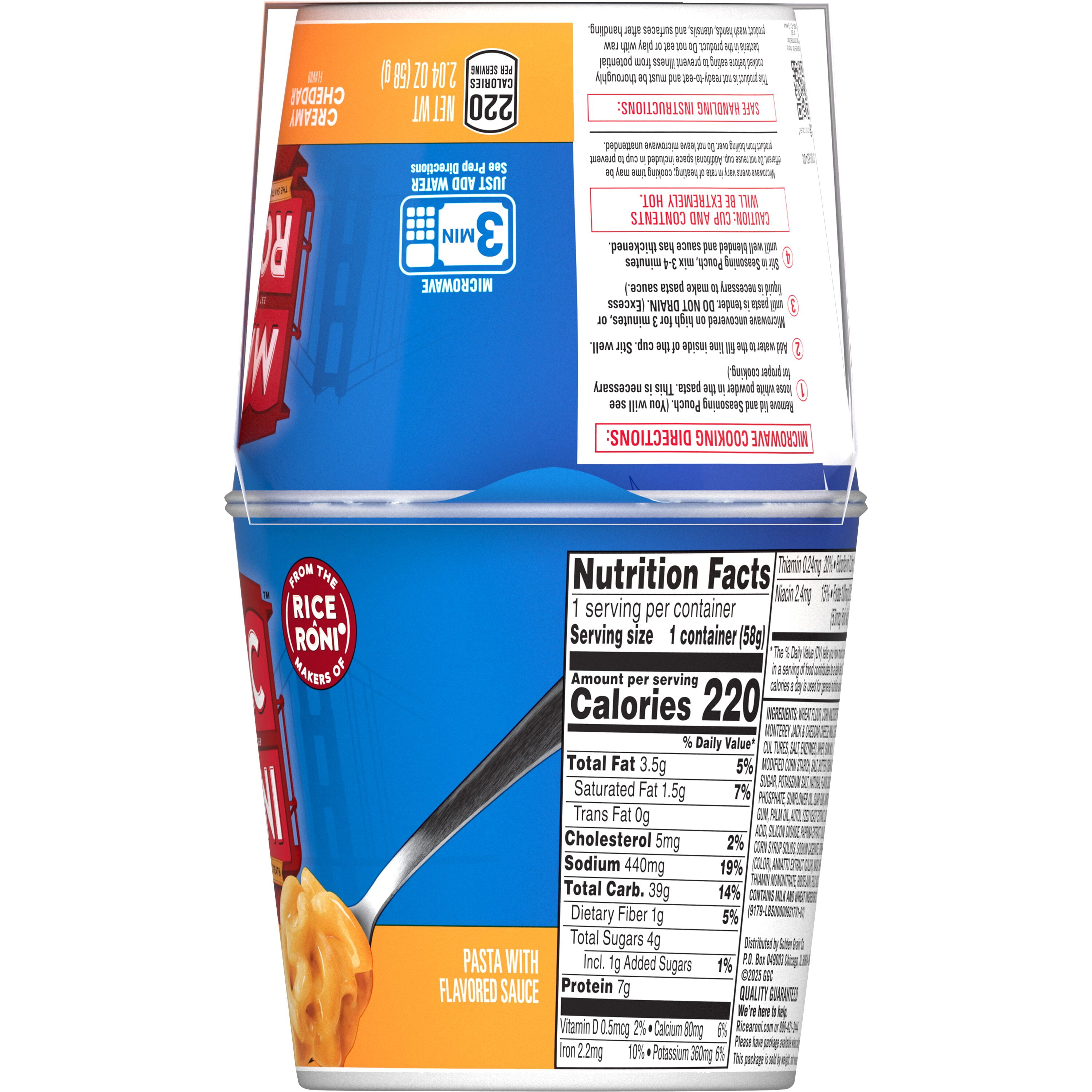 Mac A Roni Pasta with Flavored Sauce Creamy Cheddar, 2.04 oz 4 Count Cups