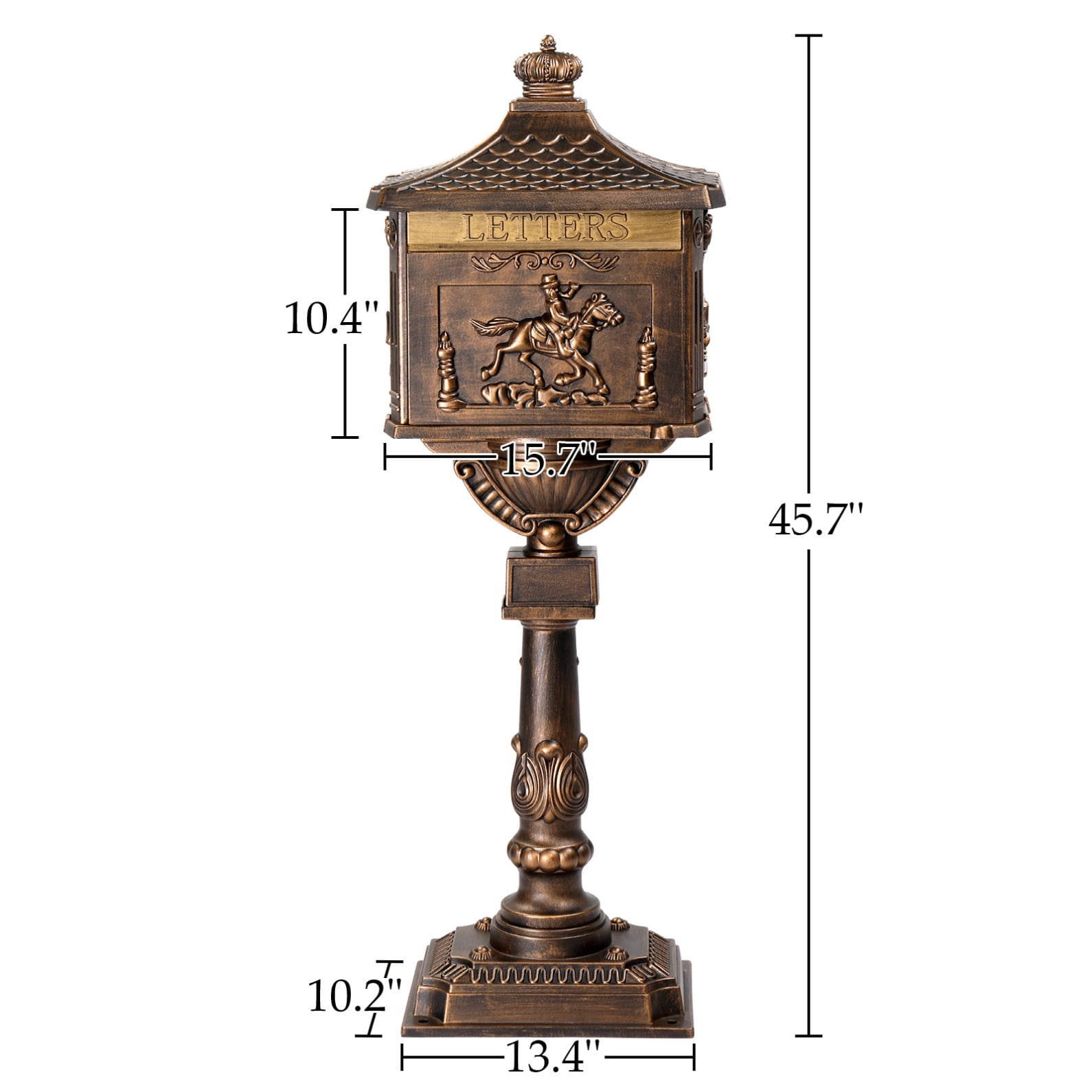 Cast Aluminum Mailbox with Post, Heavy Duty Postal Box with 2 Keys, Baffle Door, Address Panel, Stable Base, In-Ground Large Security Mailbox for Outside (Antique Bronze)