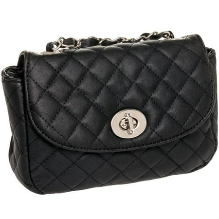 Black Quilted Faux Leather Evening Crossbody Bag Purse W Metal Chain Strap - www.semadata.org