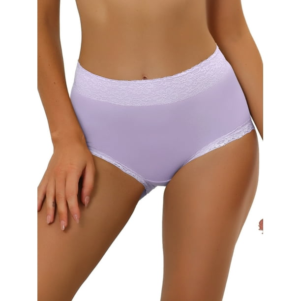 INSPIRAR CHIC Ropa interior de algodón para mujeres, bragas de talle alto con encaje, control de abdomen y cobertura total, XL, púrpura