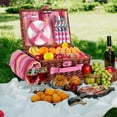 thumbnail image 4 of Canasta de picnic HYBDAMAI de mimbre para 4 personas con manta y nevera rosa, 4 of 8