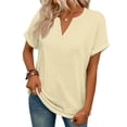 thumbnail image 2 of Garbnen Short Sleeve T Shirts for Women Spring Summer Yellow Womens V Neck Tops Dressy Casual Basic Womens Blouses, 2 of 5