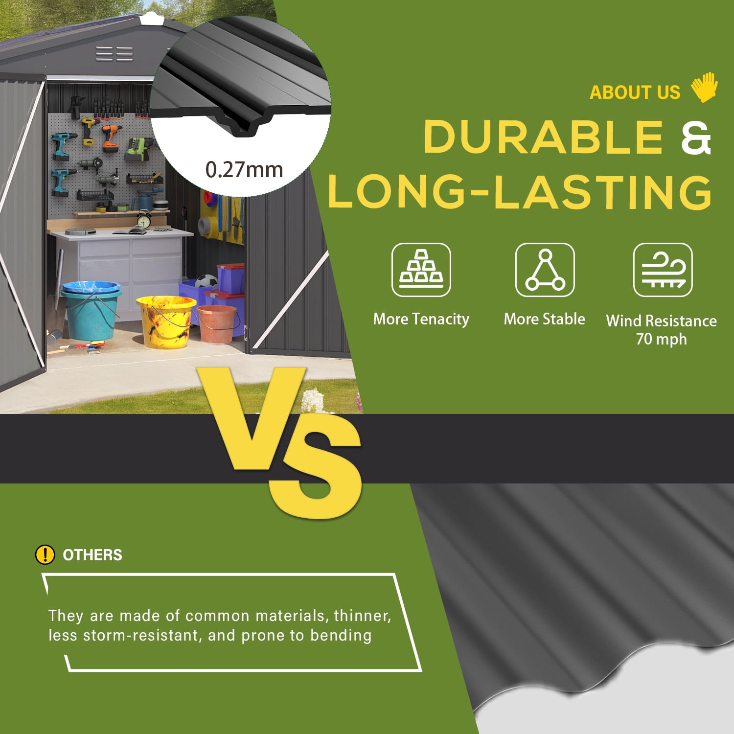YODOLLA 8 x 6 ft. Outdoor Metal Storage Shed with Sliding Roof & Lockable Door Dark Gray