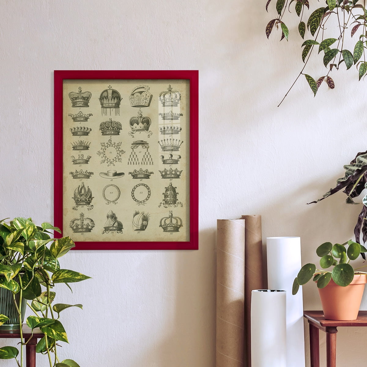 Heraldic Crowns & Coronets III -Framed Print w/glass-Cherry Red