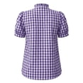 thumbnail image 6 of TEAJOPSUU Plaid Tops for Women V Neck Short Sleeve Button Down Placket Shirts Trendy Puff Sleeve Solid Color Blouses Purple, 6 of 8