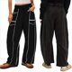 thumbnail image 3 of Pantalones de Mujer Holgados de Pierna , Estilo Palazzo, Informales, con Cordón en la Cintura y Bolsillos. Negro M, 3 of 8