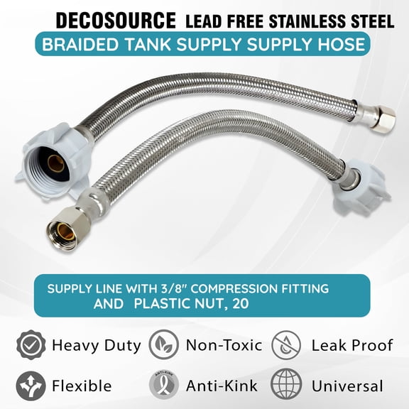 Pack of 10 - Toilet Connectors - Braided Stainless Steel Toilet Hose with 3/8 Female Compression Thread x 7/8 Female Ballcock Thread - Toilet Water Supply Line (Pack of 10, 20 Inch Long)