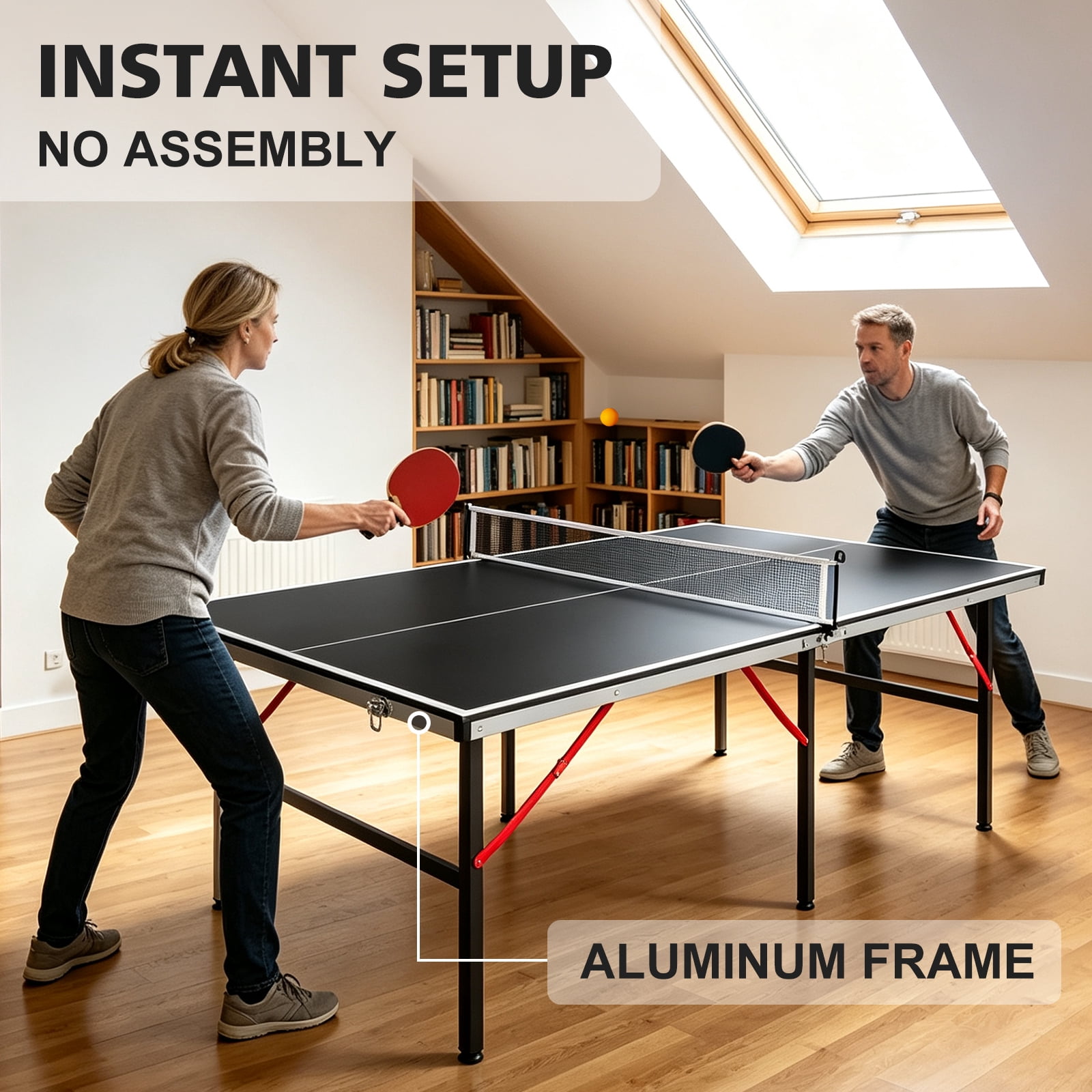 6ft Folding Table Tennis Table, Aluminum Alloy Frame, Foldable Design, Complete Set