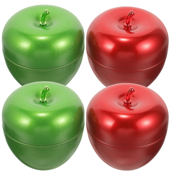 GOOHOCHY 4Pcs Chinese Tea Canister Red Apple Shaped Tinplate for Kitchen Decor